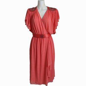 Lillie Rubin Dress Party Cocktail Wrap Style Jersey Draped Layered Sleeves